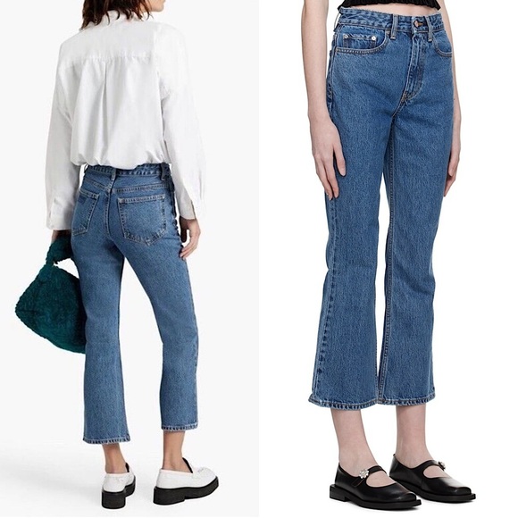 GANNI 90s Organic Cotton Stone Wash Denim High Rise Cropped Bootcut Leg Jeans 27 - Picture 7 of 10